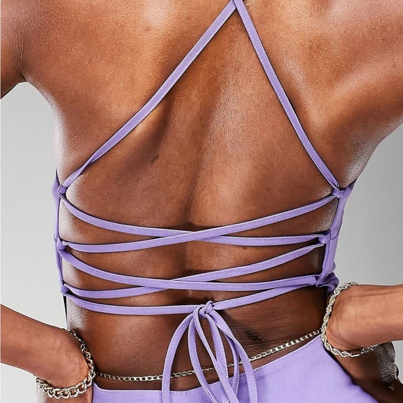 ASOS DESIGN structured strappy maxi dress with thigh split detail in lilac - Picture 5 of 7